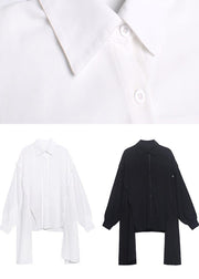 Casual Black Asymmetrical Design Button Shirt Long Sleeve Spring - bagstylebliss