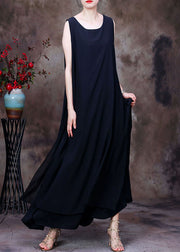 Casual Black Asymmetrical Design Chiffon Long Dresses Sleeveless