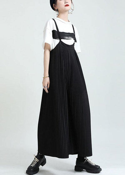 Casual Black High Waist Wrinkled Wide Leg Summer Jumpsuit - bagstylebliss