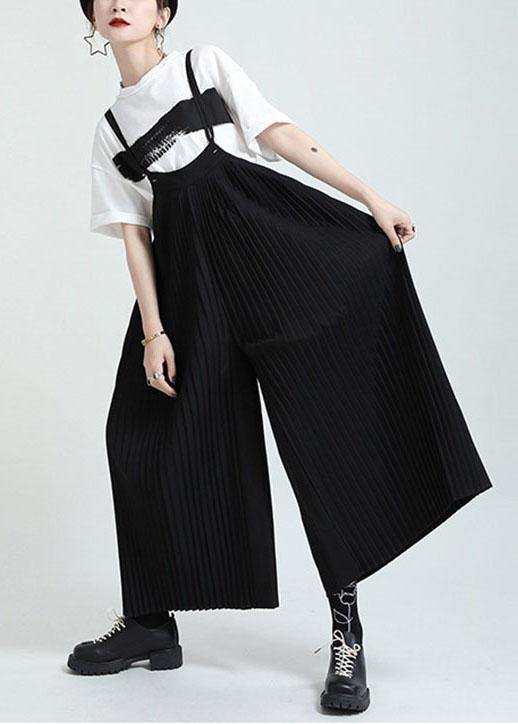 Casual Black High Waist Wrinkled Wide Leg Summer Jumpsuit - bagstylebliss