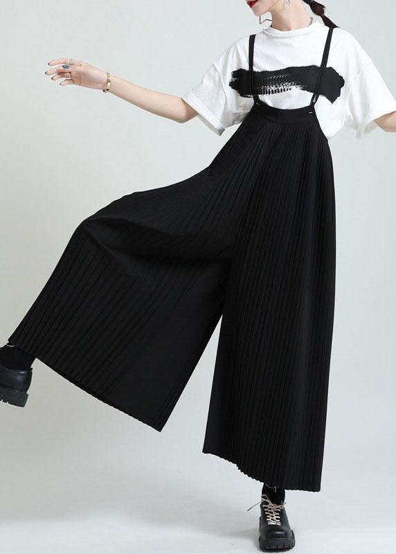 Casual Black High Waist Wrinkled Wide Leg Summer Jumpsuit - bagstylebliss