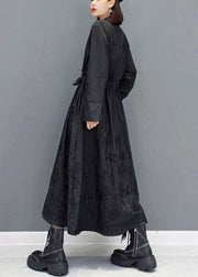 Casual Black O-Neck Button Maxi Dresses Fall Long Sleeve - bagstylebliss