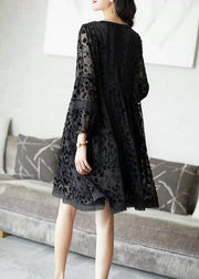 Casual Black O-Neck Velour Dresses Spring