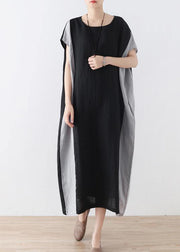 Casual Black Patchwork Bat wing Sleeve Mid Summer Linen Dress - bagstylebliss
