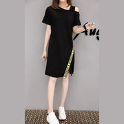 Casual Black Print Asymmetrical Design Fall Short Sleeve Dresses