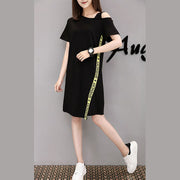 Casual Black Print Asymmetrical Design Fall Short Sleeve Dresses