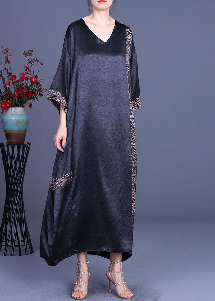Casual Black Print Patchwork Silk asymmetrical design Summer Party Dress - bagstylebliss