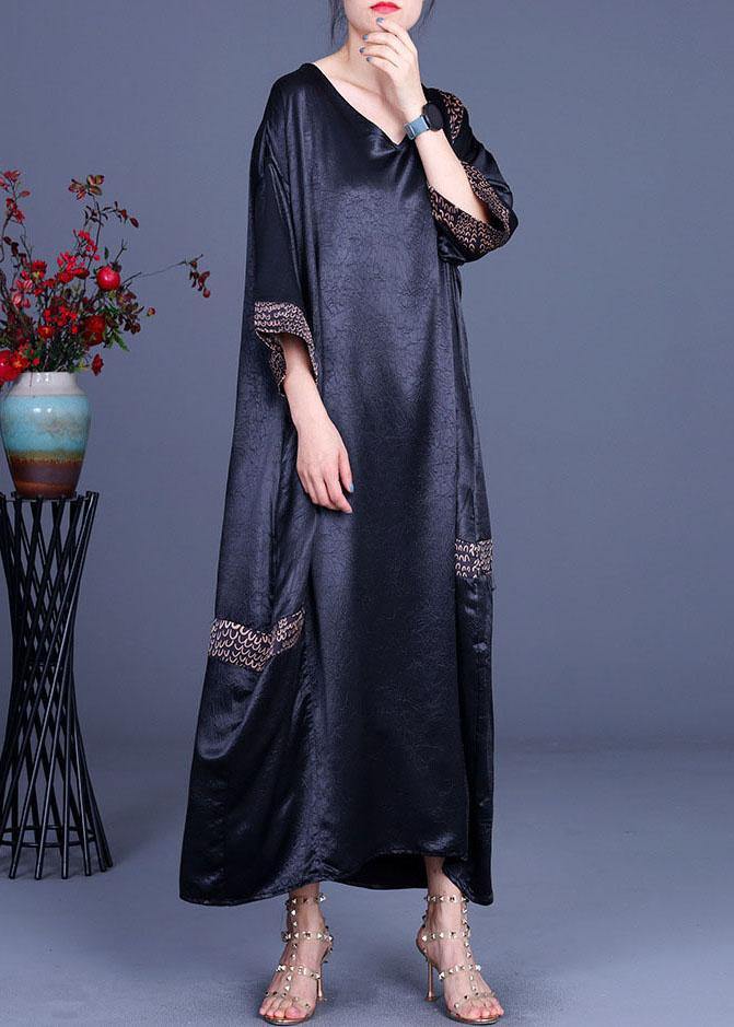 Casual Black Print Patchwork Silk asymmetrical design Summer Party Dress - bagstylebliss