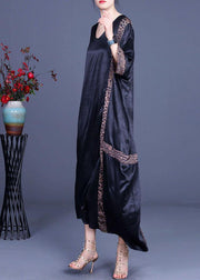 Casual Black Print Patchwork Silk asymmetrical design Summer Party Dress - bagstylebliss
