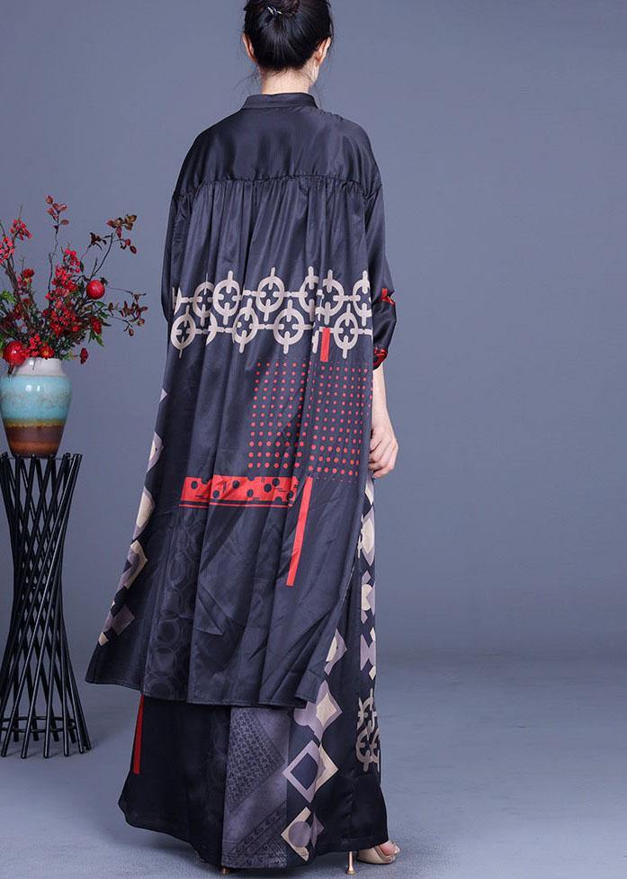 Casual Black Print Silk Low high design Wide Leg Women Two Pieces Sets - bagstylebliss