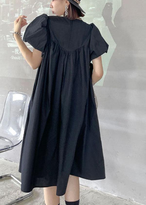 Casual Black Striped Cotton O Neck Cinched Dress - bagstylebliss
