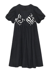 Casual Black Striped Cotton O Neck Cinched Dress - bagstylebliss