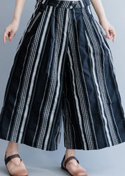 Casual Black Striped Cotton wide leg pants Spring