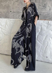 Casual Black Summer Patchwork Wide Leg Print Chiffon jumpsuit pants - bagstylebliss