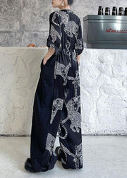 Casual Black Summer Patchwork Wide Leg Print Chiffon jumpsuit pants - bagstylebliss