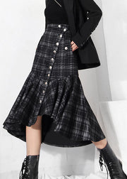 Casual Black low high design Ruffles Plaid Skirt Spring