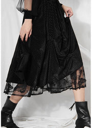 Casual Black velour Patchwork asymmetrical design Skirt - bagstylebliss