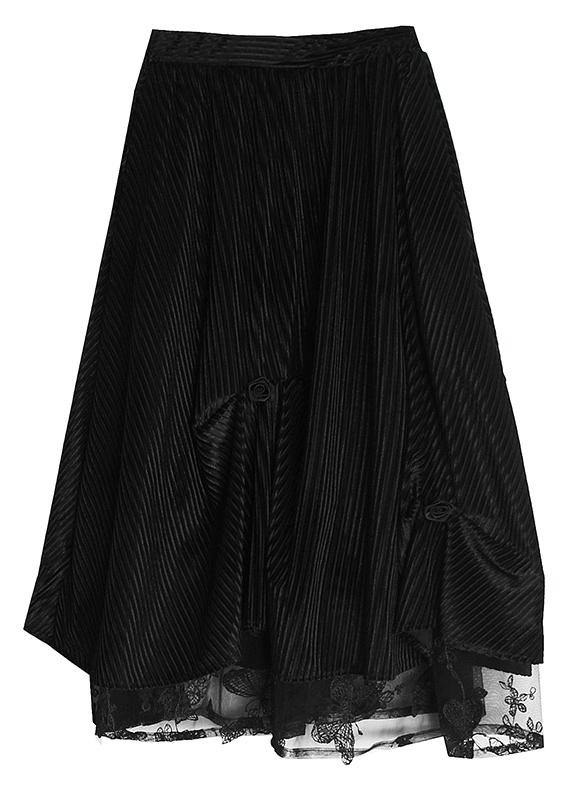 Casual Black velour Patchwork asymmetrical design Skirt - bagstylebliss