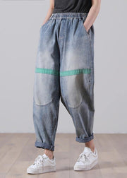 Casual Blue Elastic Waist Harem Summer Cotton Pants - bagstylebliss