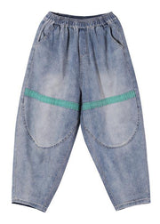 Casual Blue Elastic Waist Harem Summer Cotton Pants - bagstylebliss