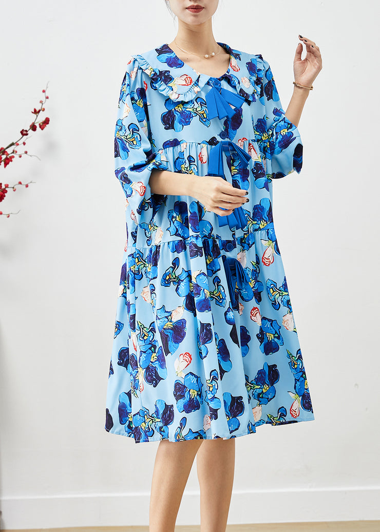 Casual Blue Oversized Patchwork Print Holiday Dress Fall