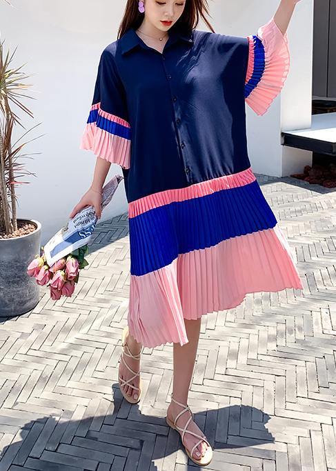 Casual Blue Pink Patchwork Summer Party Dress - bagstylebliss