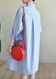 Casual Blue Striped Cotton Long sleeve Spring Dresses - bagstylebliss