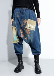 Casual Blue pockets Patchwork harem Pants Spring