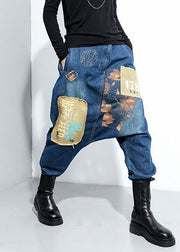 Casual Blue pockets Patchwork harem Pants Spring