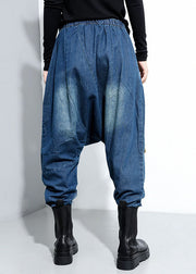 Casual Blue pockets Patchwork harem Pants Spring