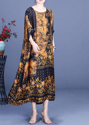 Casual Chocolate Print O-Neck Silk Summer Party Dress - bagstylebliss
