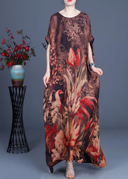 Casual Chocolate Print Silk Asymmetrical Design Low High Design Dresses Summer - bagstylebliss