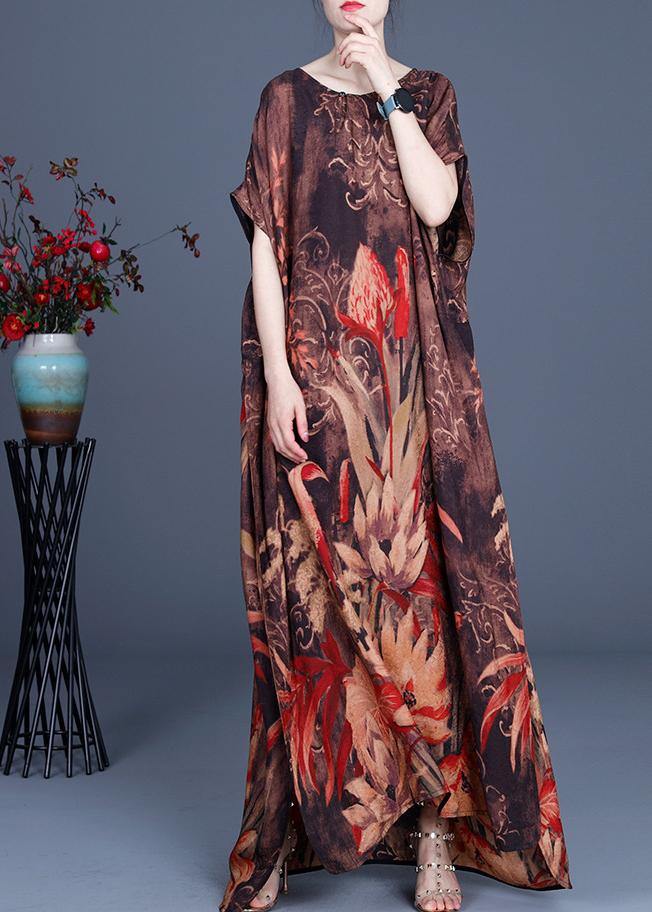 Casual Chocolate Print Silk Asymmetrical Design Low High Design Dresses Summer - bagstylebliss