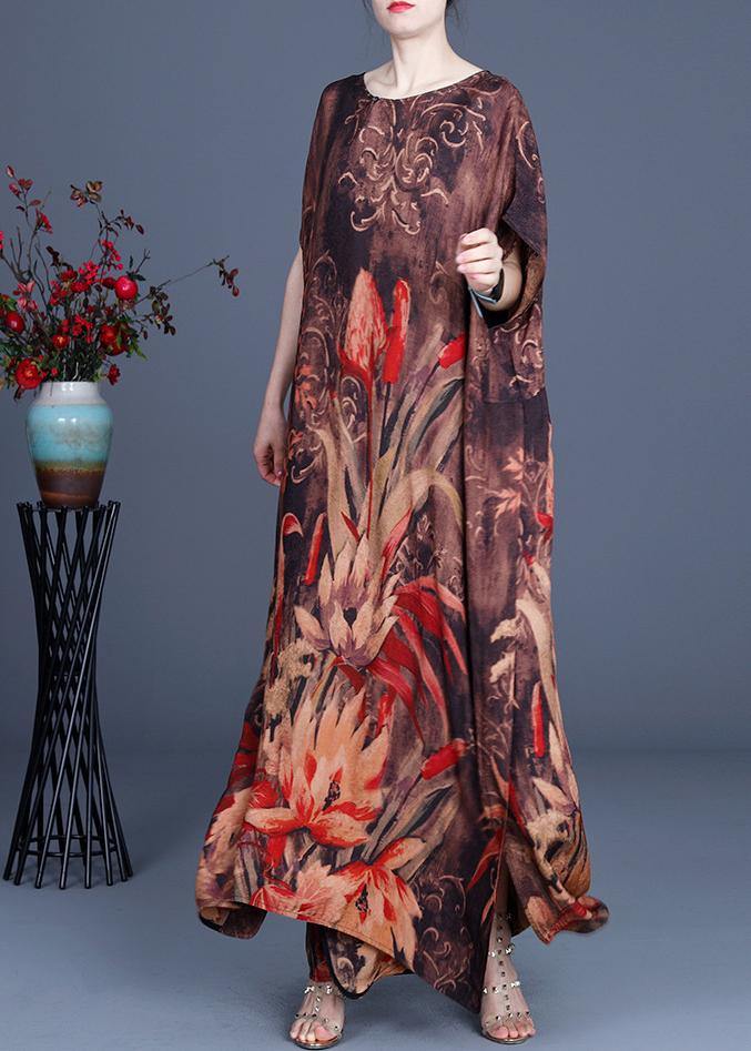 Casual Chocolate Print Silk Asymmetrical Design Low High Design Dresses Summer - bagstylebliss