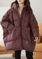 Casual Chocolate Hooded Oversized Drawstring Thick Canada Goose Jacket Batwing Sleeve