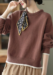 Casual Chocolate O-Neck Loose Fall Sweater