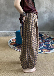 Casual Chocolate Pockets Print Elastic Waist Beam Pants Summer