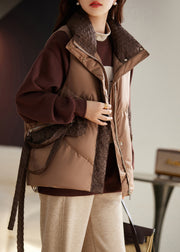 Casual Coffee Zip Up Patchwork Duck Down Winter Vests