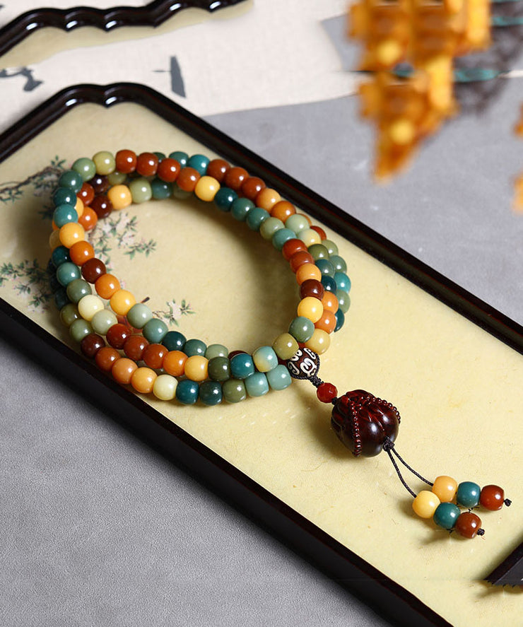 Casual Colorblock Bodhi Red Sandalwood Buddha Bead Lariat Necklace