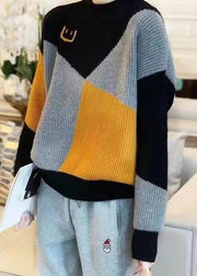 Casual Colorblock O Neck Thick Patchwork Knit Sweaters Fall