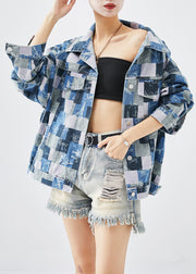 Casual Colorblock Oversized Plaid Denim Coats Fall