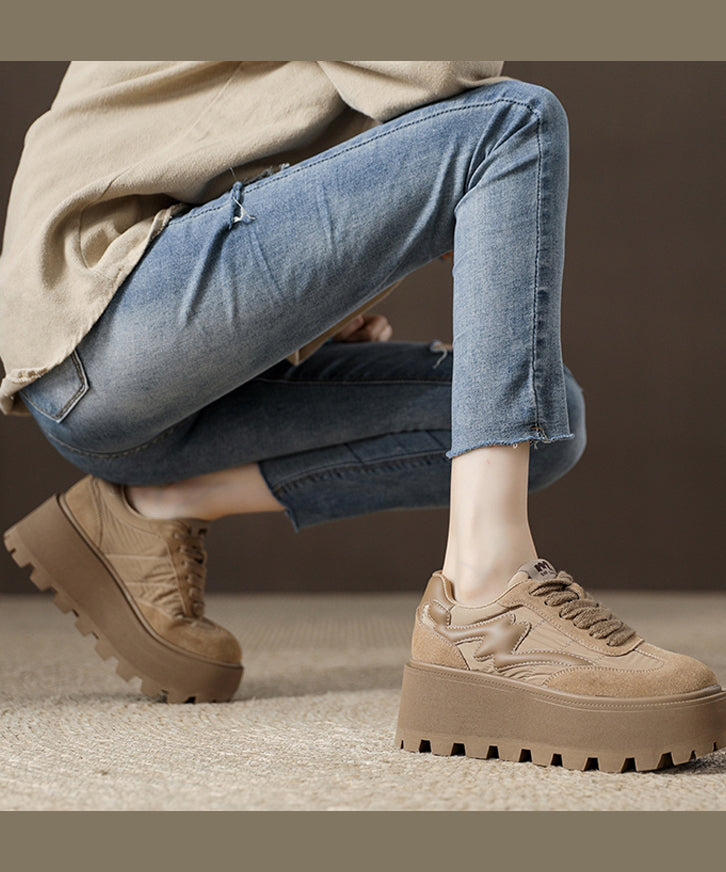 Casual Comfortable Khaki Suede Cross Strap Platform