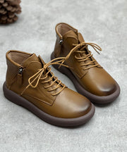 Casual Cowhide Leather Boots Zippered Cross Strap Flat Boots