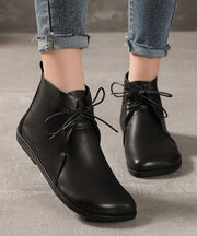 Casual Cross Strap Boots Black Cowhide Leather Ankle boots - bagstylebliss