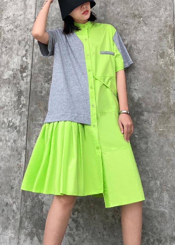 Casual Fluorescent green Patchwork asymmetrical design Party Dress Summer - bagstylebliss