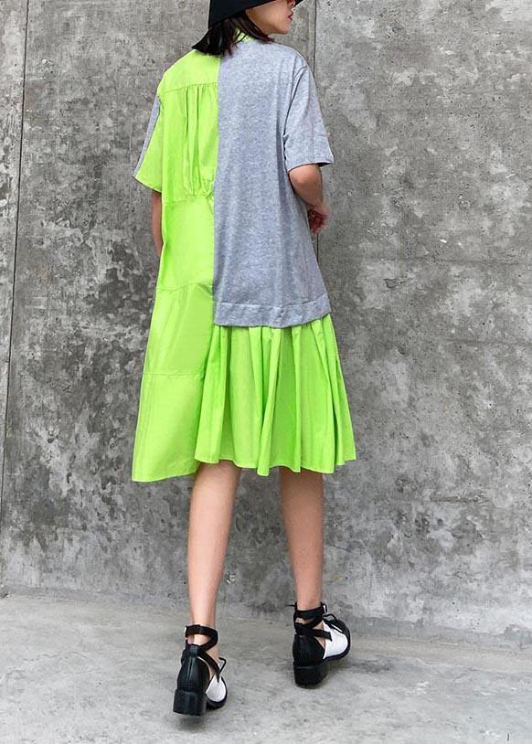 Casual Fluorescent green Patchwork asymmetrical design Party Dress Summer - bagstylebliss