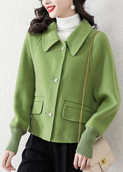 Casual Grass Green Peter Pan Collar Woolen Jacket Spring