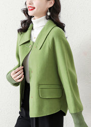 Casual Grass Green Peter Pan Collar Woolen Jacket Spring