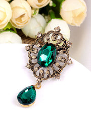 Casual Green Alloy Zircon Crystal Brooches