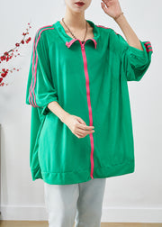 Casual Green Oversized Zippered Spandex Sweatshirt Coats Fall